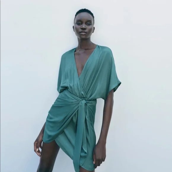 Zara Dresses & Skirts - Zara Satin Effect Wrap Dress XS